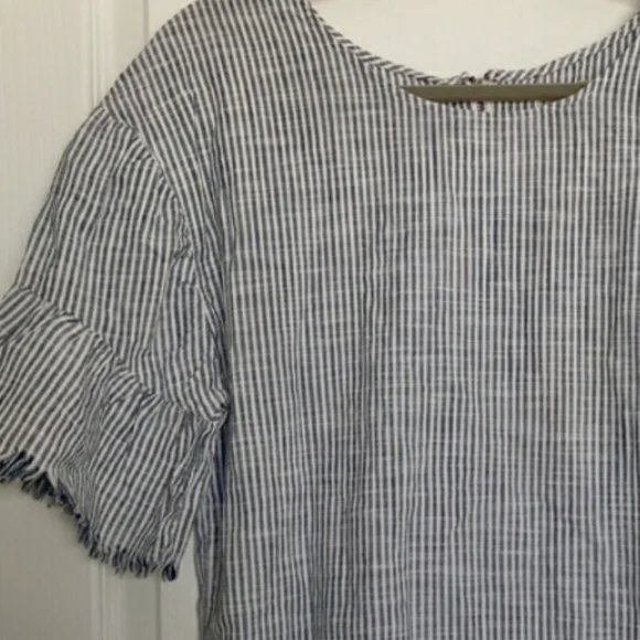 True Craft Blue & White Striped Tunic/Dress with Frayed Hems (fits like medium) - Picture 4 of 10
